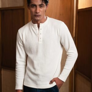 Slim-Fit Henley T-Shirt – Cream