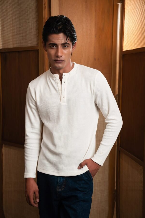 Slim-Fit Henley T-Shirt – Cream