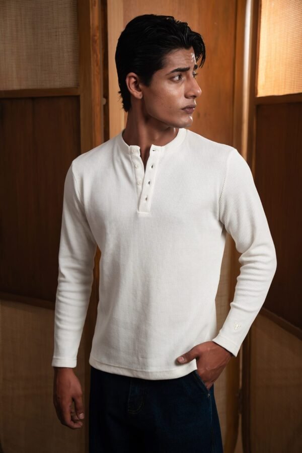 Slim-Fit Henley T-Shirt – Cream - Image 4